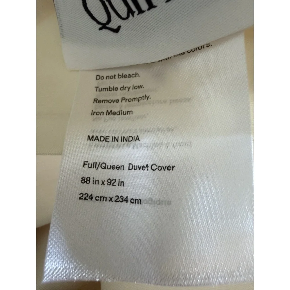 NWOT Quince 100% Organic Cotton Full/Queen Duvet Cover Set Ivory Shams Included